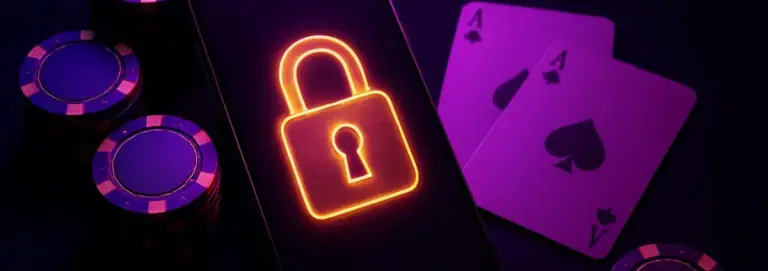 Mobile login page with a padlock, set among casino chips and playing cards